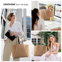 HKM-726995 Stylish 15.6-Inch Leather Laptop Tote Bag with Clutch - Versatile Work Handbag Set for Women
