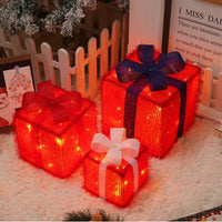 HKM-727059 Remote Control Christmas Gift Box Light Set – Three-Piece Decorative Holiday Lights