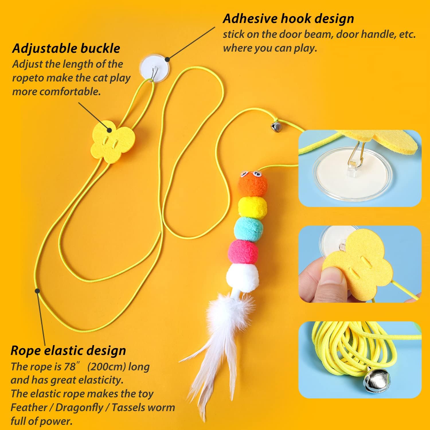 HKM-7271229 Interactive Hanging Cat Toy with Adjustable Elastic Rope for Indoor Cats, Durable and Safe Plush Design