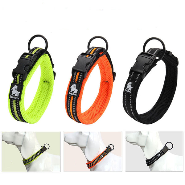 HKM-7271741 Reflective Soft Padded Dog Collar with Mesh Lining - Multiple Colors & Sizes Available