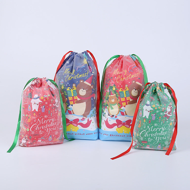 HKM-727251 Cartoon Christmas Drawstring Gift Bag with Pull String