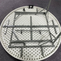HKM-727315 6ft Round Folding Banquet Table - Durable Plywood with PVC or Melamine Finish, Black Iron Frame