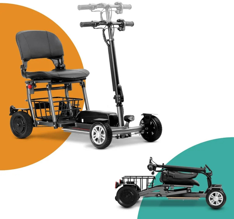 HKM-727315 Foldable Compact Electric Mobility Scooter with Four Wheels, 18KM Range and 300W Motor