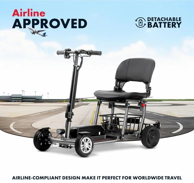 HKM-727315 Foldable Compact Electric Mobility Scooter with Four Wheels, 18KM Range and 300W Motor