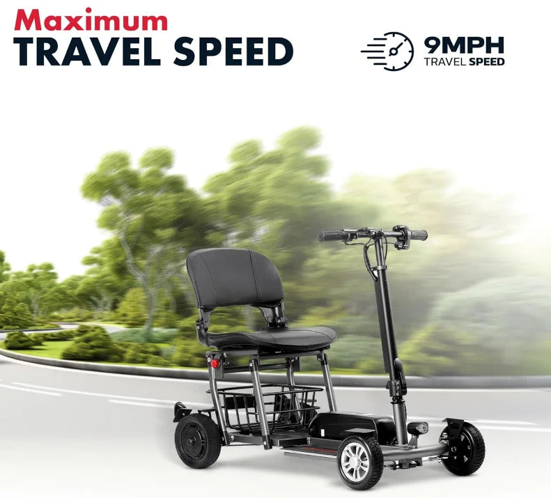 HKM-727315 Foldable Compact Electric Mobility Scooter with Four Wheels, 18KM Range and 300W Motor