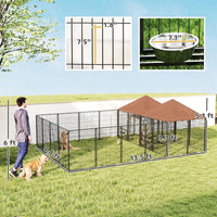 HKM-7273405 Spacious Outdoor Dog Kennel with Adjustable Height Bowls and Private Resting Area
