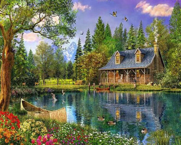 HKM-727443 DIY Landscape Paint by Numbers on Linen – Hand-Painted Oil Painting Kit