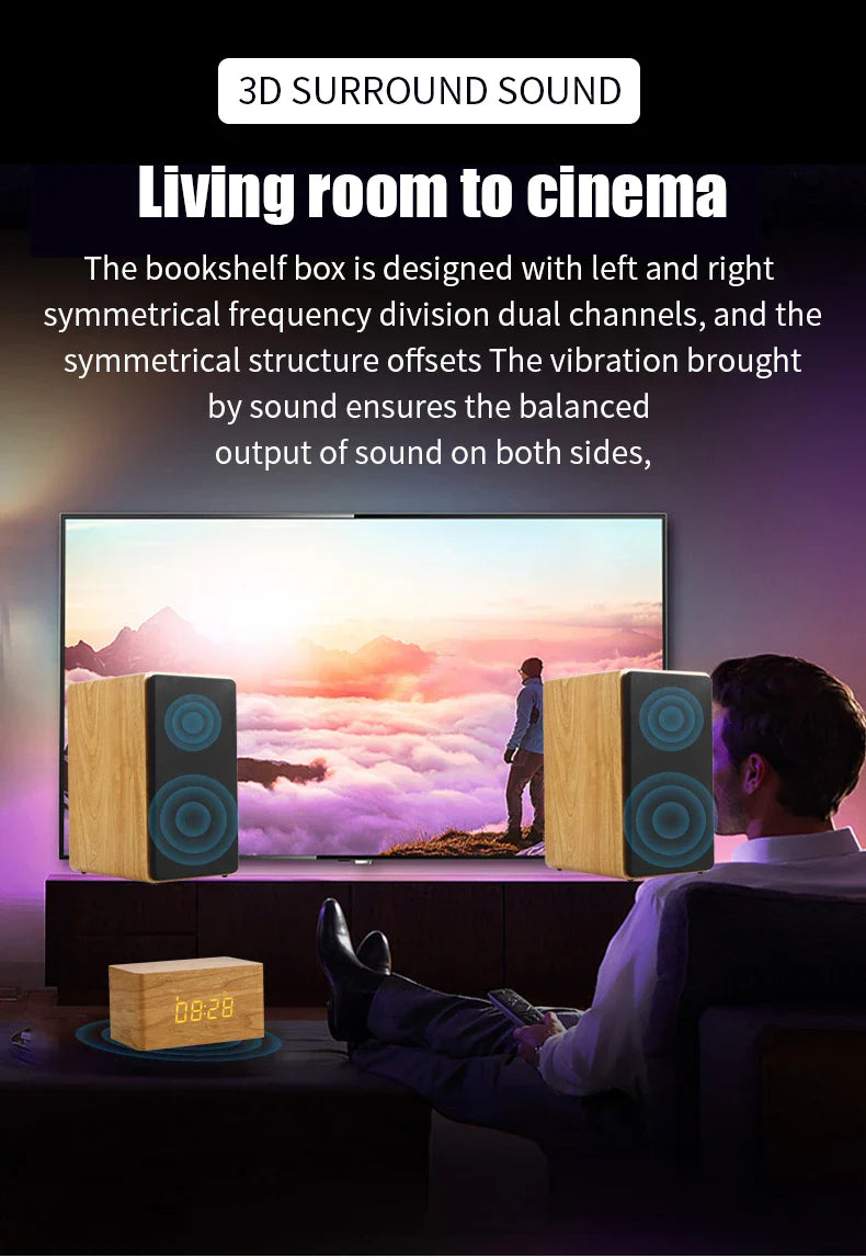 HKM-727443 Wooden HiFi Bluetooth Speaker 2.0 Home Theatre System with Enhanced Bass for PC and TV