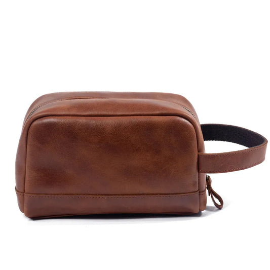 HKM-727507 Retro Cowhide Make-up Wash Bag - Portable Travel Storage Bag with Zipper Closure