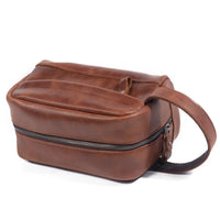 HKM-727507 Retro Cowhide Make-up Wash Bag - Portable Travel Storage Bag with Zipper Closure