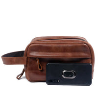 HKM-727507 Retro Cowhide Make-up Wash Bag - Portable Travel Storage Bag with Zipper Closure