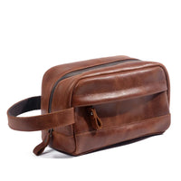 HKM-727507 Retro Cowhide Make-up Wash Bag - Portable Travel Storage Bag with Zipper Closure