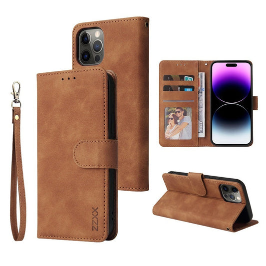HKM-727699 Leather Flip Case Wallet Card Holder for iPhone Models - Black, Blue, Burgundy, Brown