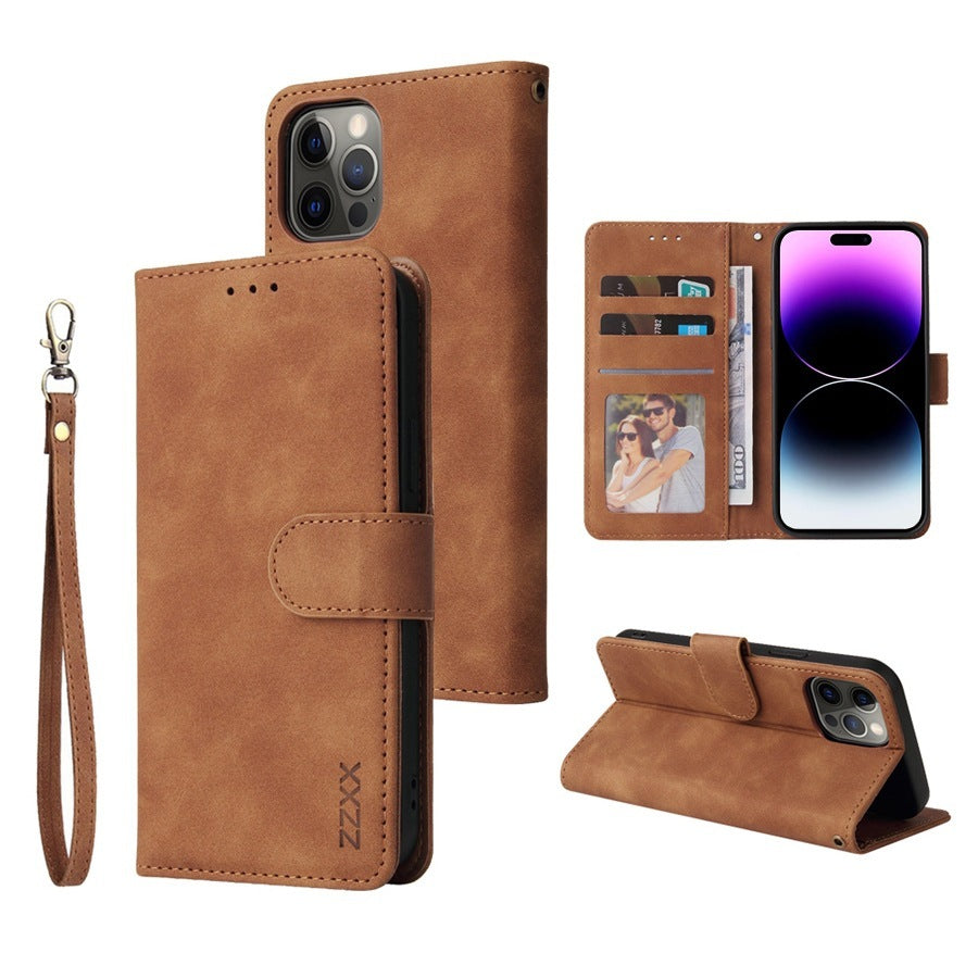 HKM-727699 Leather Flip Case Wallet Card Holder for iPhone Models - Black, Blue, Burgundy, Brown