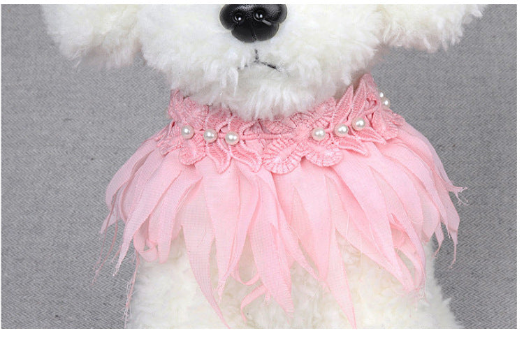 HKM-7277117 Adjustable Pink and White Dog Saliva Towel Bib for Small to Medium Dogs