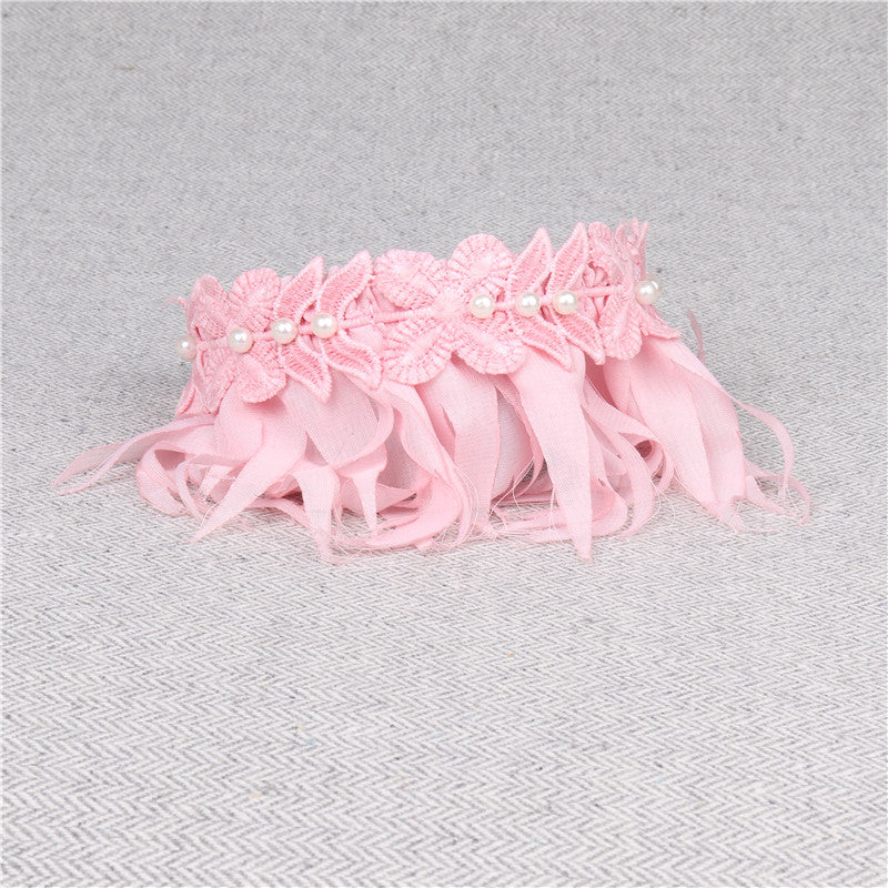 HKM-7277117 Adjustable Pink and White Dog Saliva Towel Bib for Small to Medium Dogs