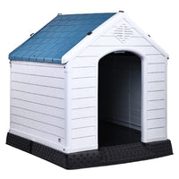 HKM-727763 Durable Insulated Plastic Dog House with Elevated Floor and Ventilation for Small to Large Dogs - 29 Inch, Blue