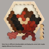 HKM-727891 3D Hexagonal Wooden Puzzle Set for Children – Educational Montessori Tangram Toys