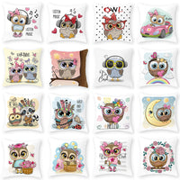 HKM-727891 Cute Owl Peach Skin Pillowcase - Soft PP Cotton Filling, 45x45cm