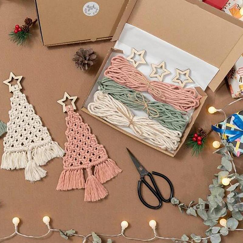 HKM-727891 Handwoven Christmas Tree Macrame Kit with Cotton Rope - 9x5.5cm