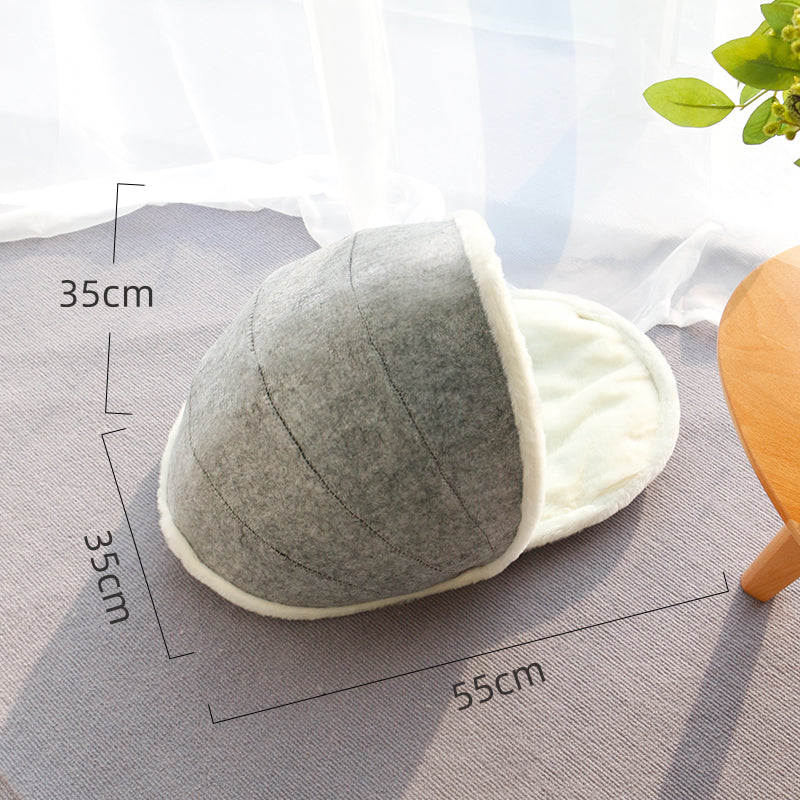 HKM-7279549 Washable Semi-Closed Felt Pet Nest Bed for Cats and Dogs in Pumpkin Style