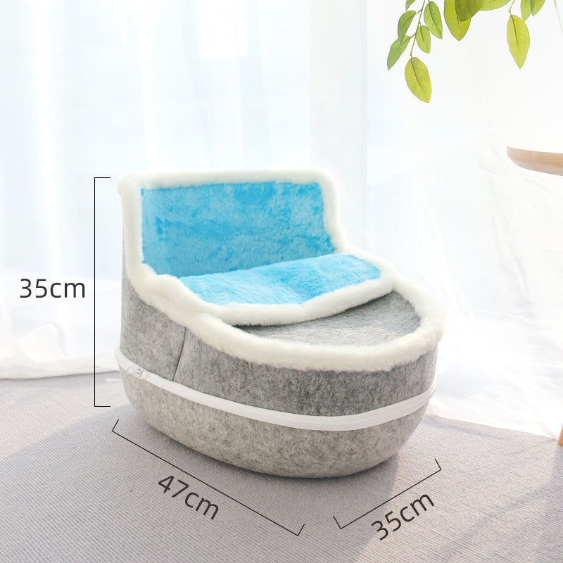 HKM-7279549 Washable Semi-Closed Felt Pet Nest Bed for Cats and Dogs in Pumpkin Style