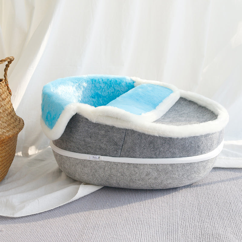 HKM-7279549 Washable Semi-Closed Felt Pet Nest Bed for Cats and Dogs in Pumpkin Style