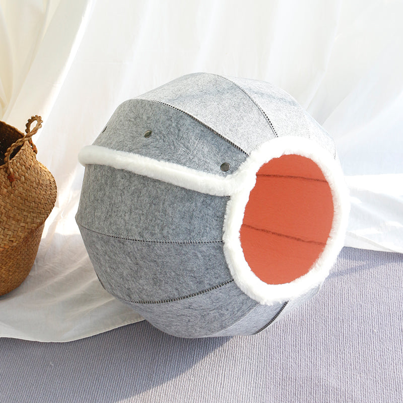 HKM-7279549 Washable Semi-Closed Felt Pet Nest Bed for Cats and Dogs in Pumpkin Style