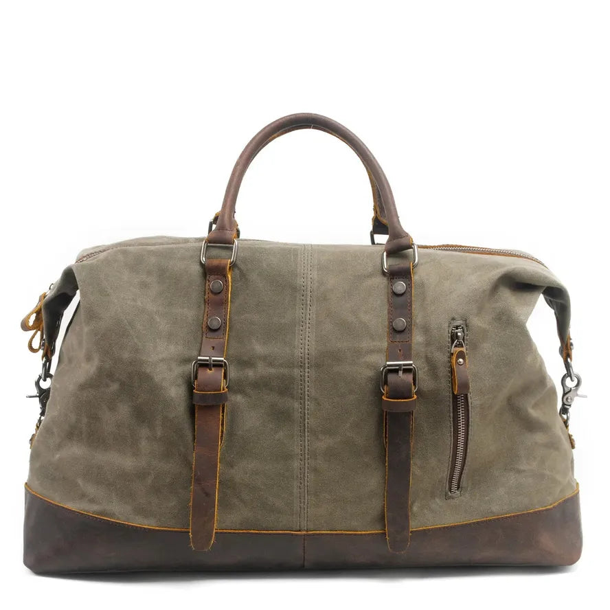 HKM-728019 Classic Batik Canvas and Leather Travel Tote Bag for Men – Large Capacity Weekend Luggage Bag