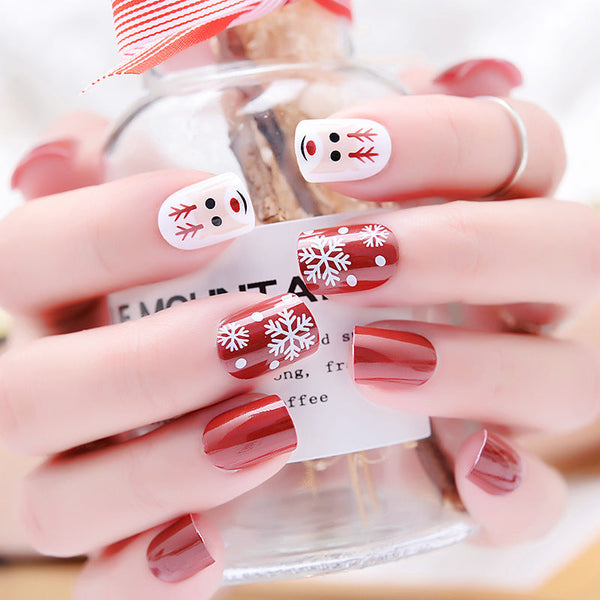 HKM-728211 Artificial Snowflake Elk Cartoon Design Fake Nails - Set of 24 for Festive Manicure