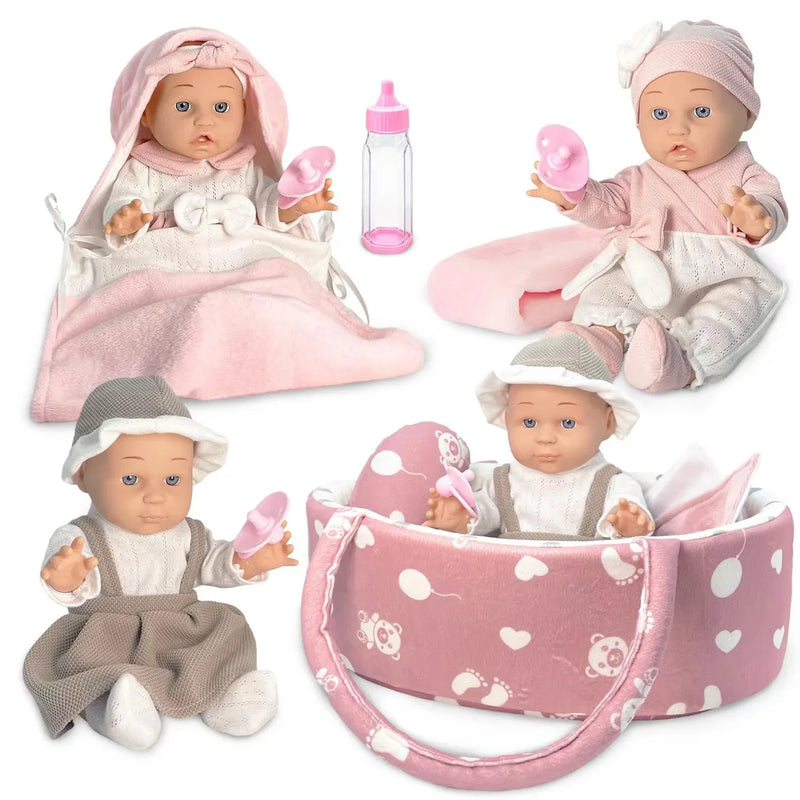 HKM-728275 12 Inch Realistic Newborn Baby Doll Set with Bottle and Comfort Blanket for Kids