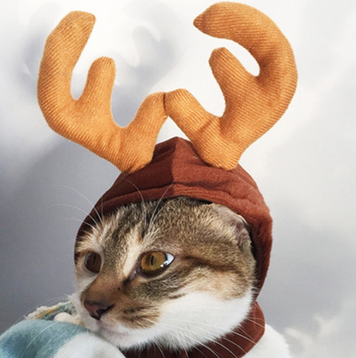 HKM-7282877 Small Christmas Pet Tiara with Adjustable Rabbit Hair Headband and Cotton Hat
