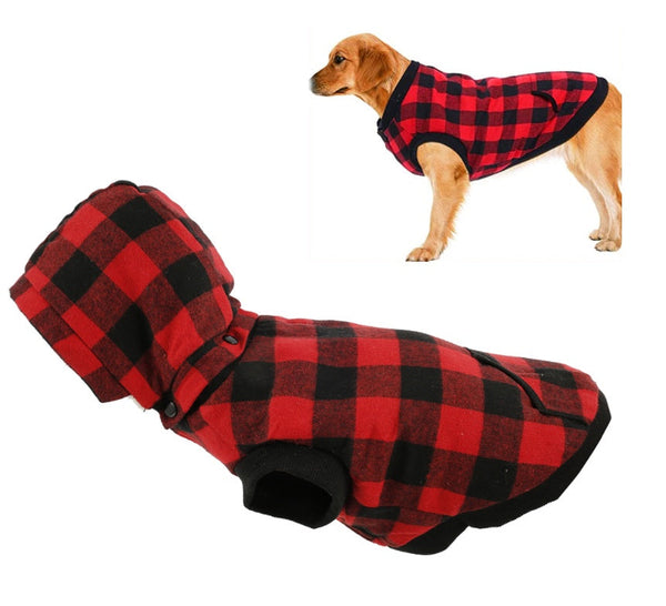 HKM-7283645 Warm Autumn & Winter Plaid Detachable Hat Pet Dog Jacket