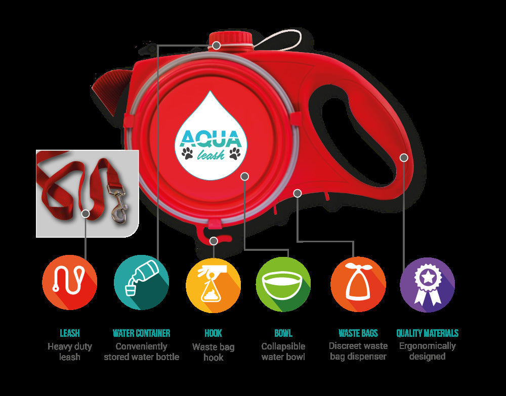 HKM-7285053 Portable Multifunctional Pet Leash with Water Bottle Holder, Durable ABS and PP Material, Ideal for Dogs