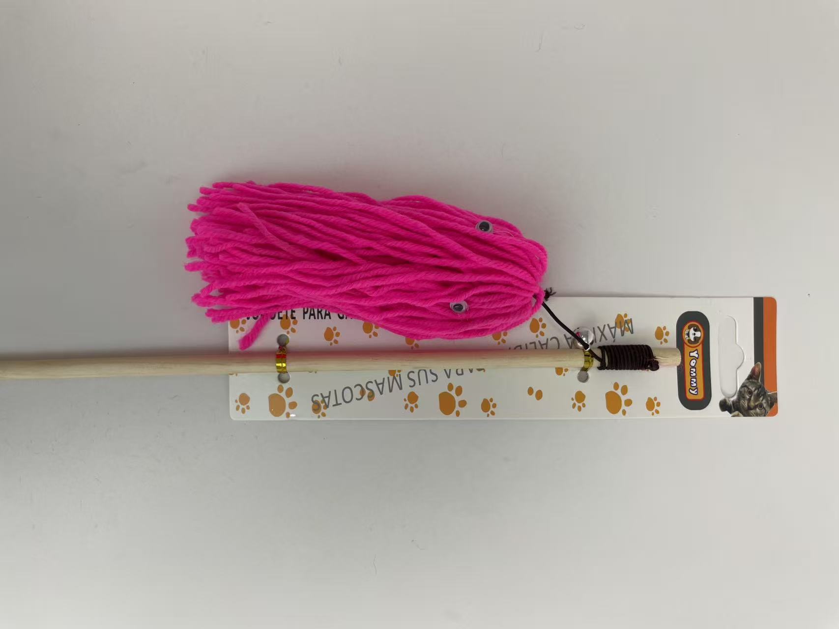 HKM-7286077 Wooden Cat Teaser Wand with Natural Wool Ball