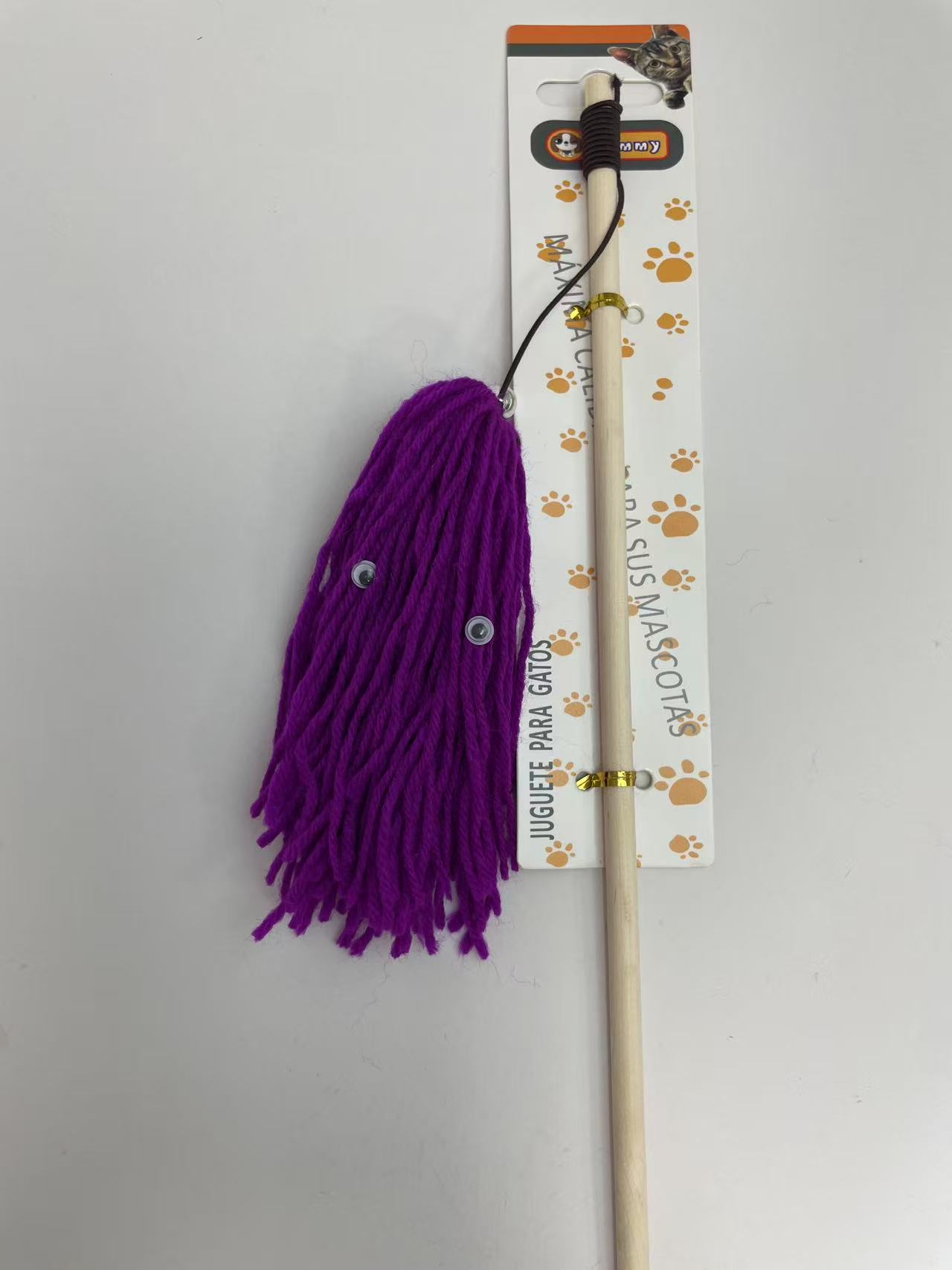 HKM-7286077 Wooden Cat Teaser Wand with Natural Wool Ball