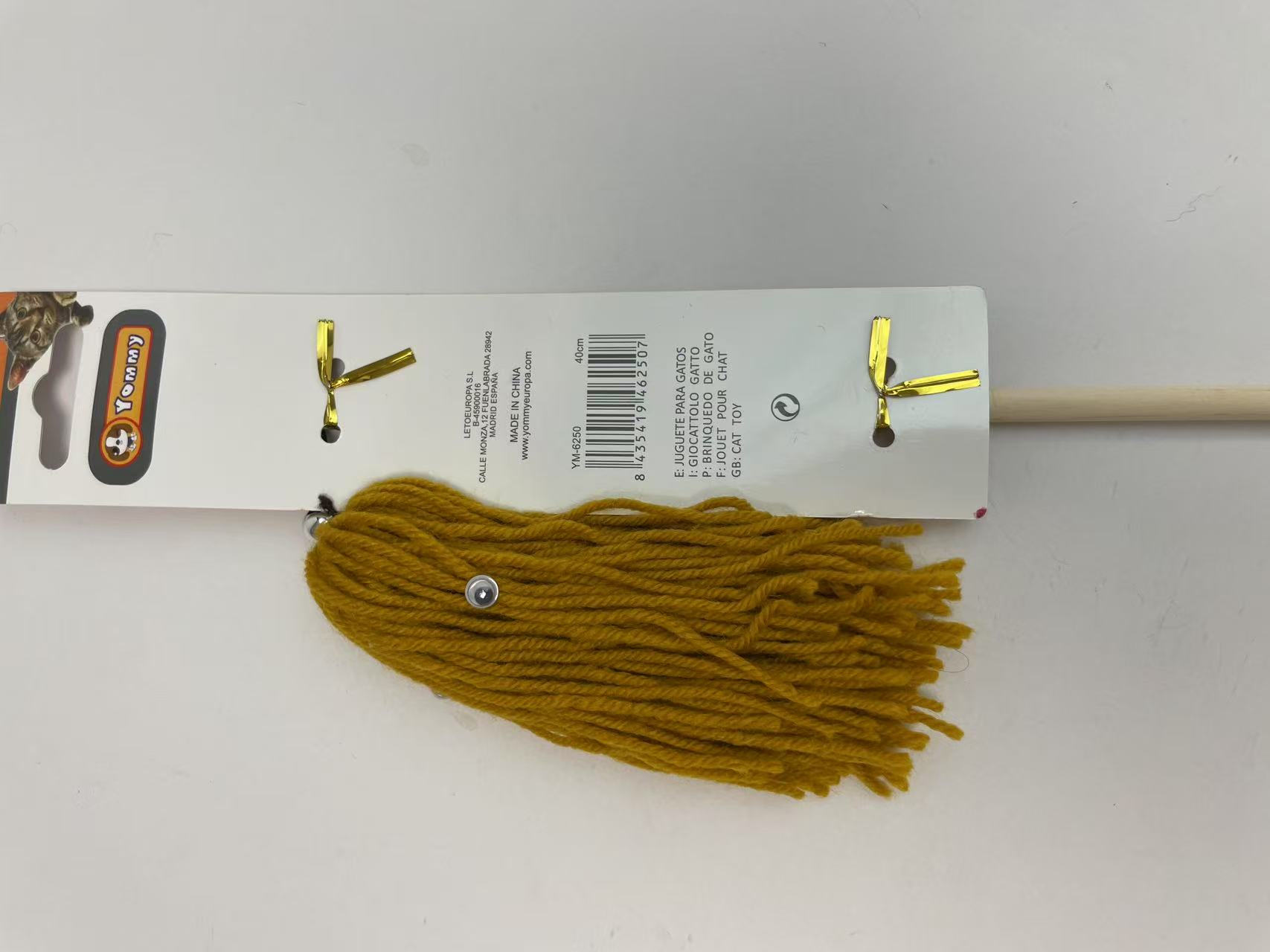 HKM-7286077 Wooden Cat Teaser Wand with Natural Wool Ball