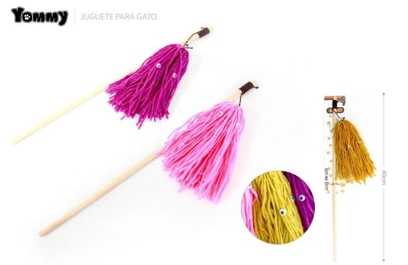 HKM-7286077 Wooden Cat Teaser Wand with Natural Wool Ball