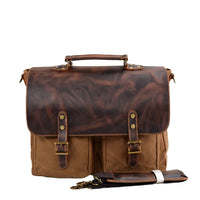 HKM-728659 Retro Large Capacity Canvas Crossbody Bag with Crazy Horse Skin for 15.6" Laptops