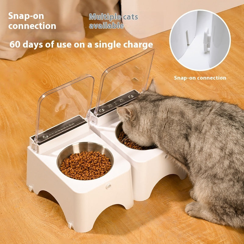 HKM-7287229 Automatic Cat Bowl Feeder with Lid-Opening Mechanism - Available in Plastic, Stainless Steel, and Ceramic