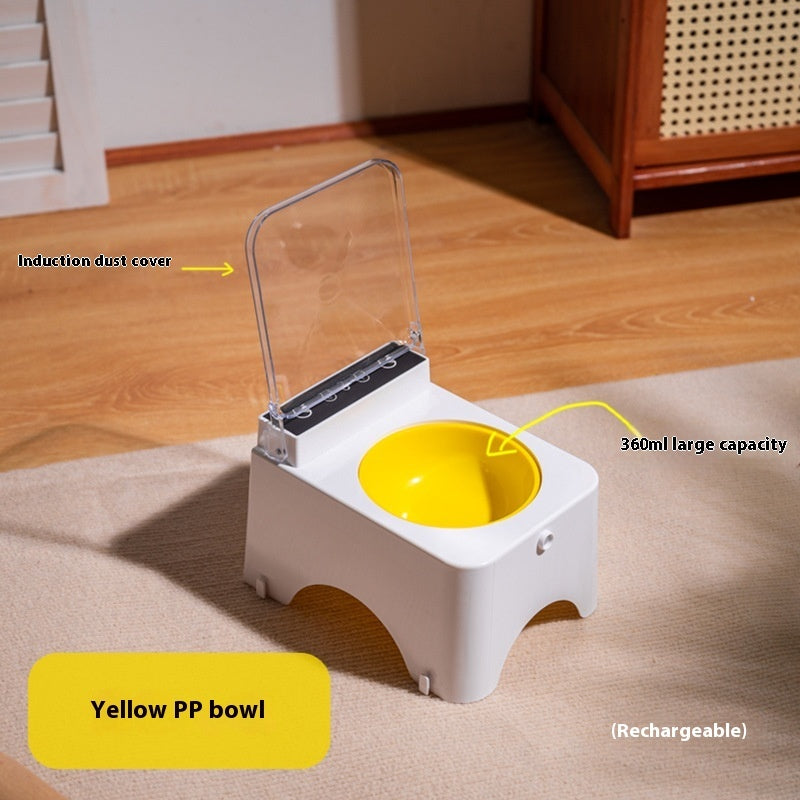 HKM-7287229 Automatic Cat Bowl Feeder with Lid-Opening Mechanism - Available in Plastic, Stainless Steel, and Ceramic
