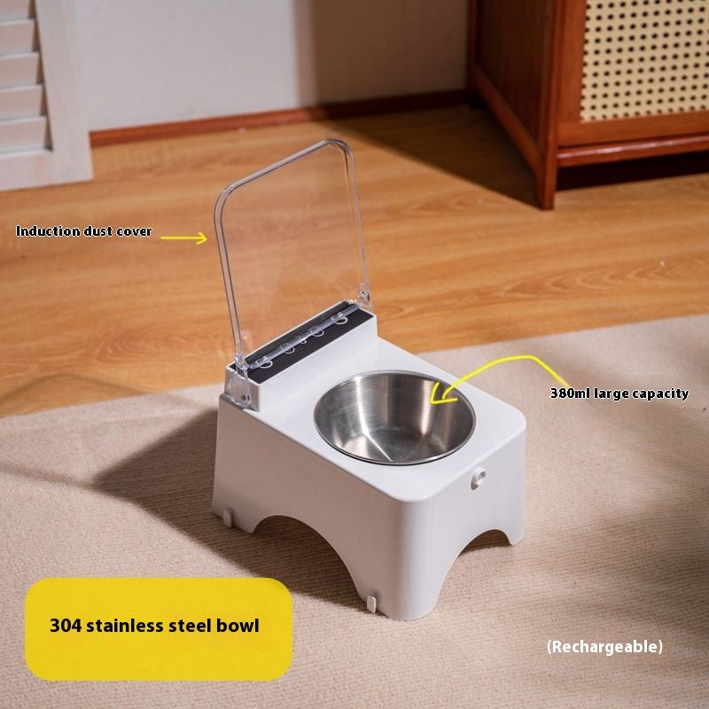 HKM-7287229 Automatic Cat Bowl Feeder with Lid-Opening Mechanism - Available in Plastic, Stainless Steel, and Ceramic