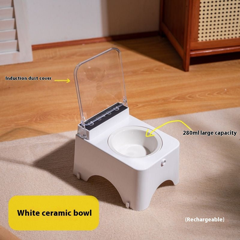 HKM-7287229 Automatic Cat Bowl Feeder with Lid-Opening Mechanism - Available in Plastic, Stainless Steel, and Ceramic