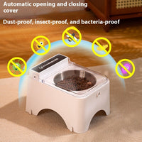 HKM-7287229 Automatic Cat Bowl Feeder with Lid-Opening Mechanism - Available in Plastic, Stainless Steel, and Ceramic