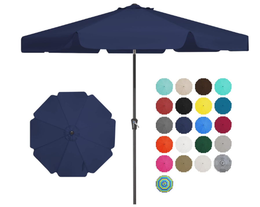 HKM-728787 Navy Blue All-Iron Vertical Umbrella with Mid-Column Design - 9ft