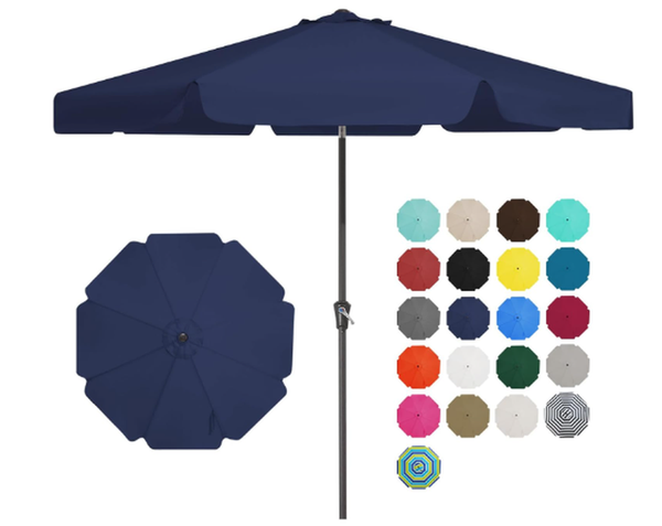 HKM-728787 Navy Blue All-Iron Vertical Umbrella with Mid-Column Design - 9ft