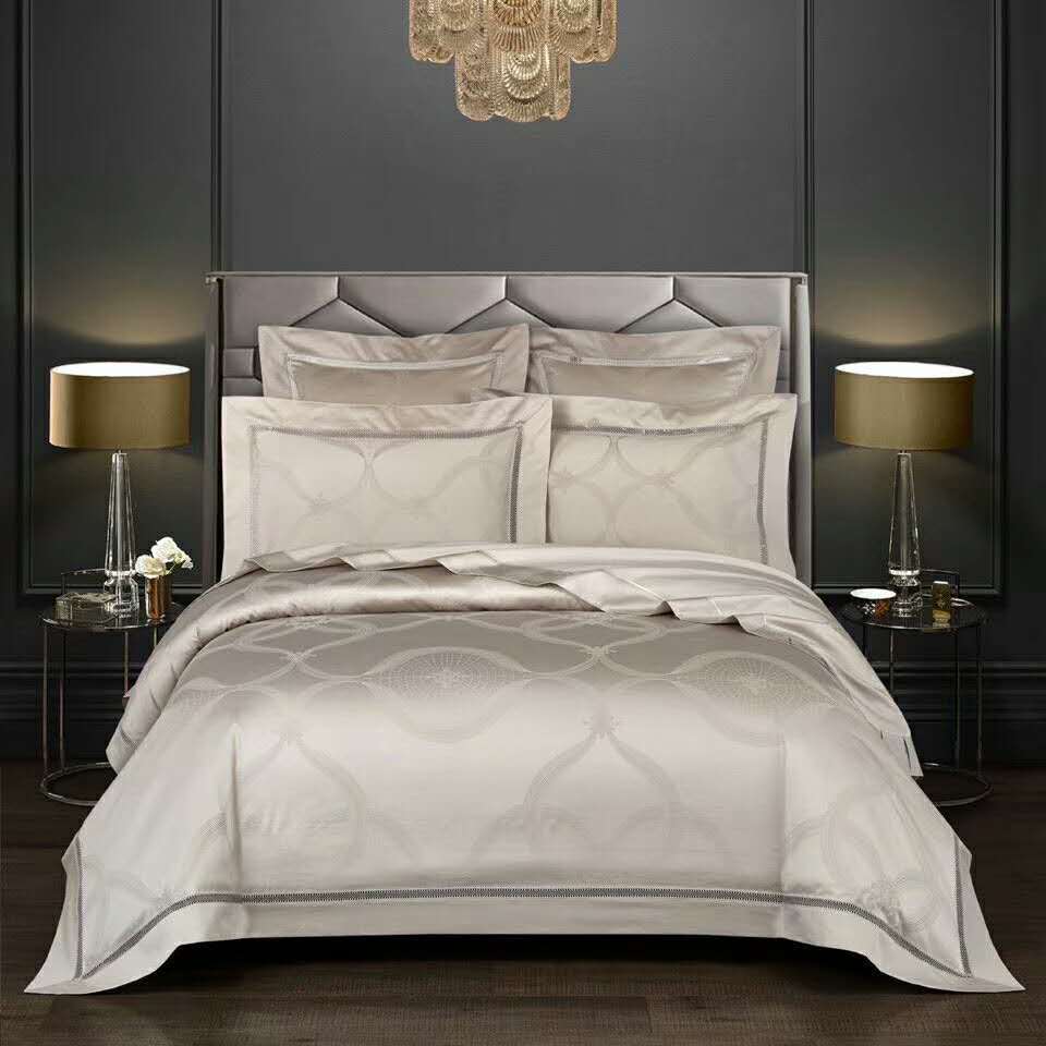 HKM-728915 Jacquard Pure Cotton Solid Color Bedding Set - Four-piece & Six-piece Options Available, Modern European Style