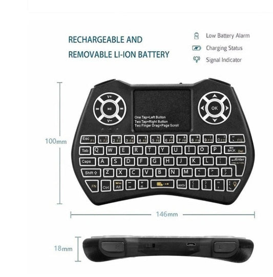 HKM-728915 Mini Wireless QWERTY Keyboard with Touchpad and RGB Backlight, Compatible with PC and Smart TV, 10M Wireless Range, Rechargeable Battery
