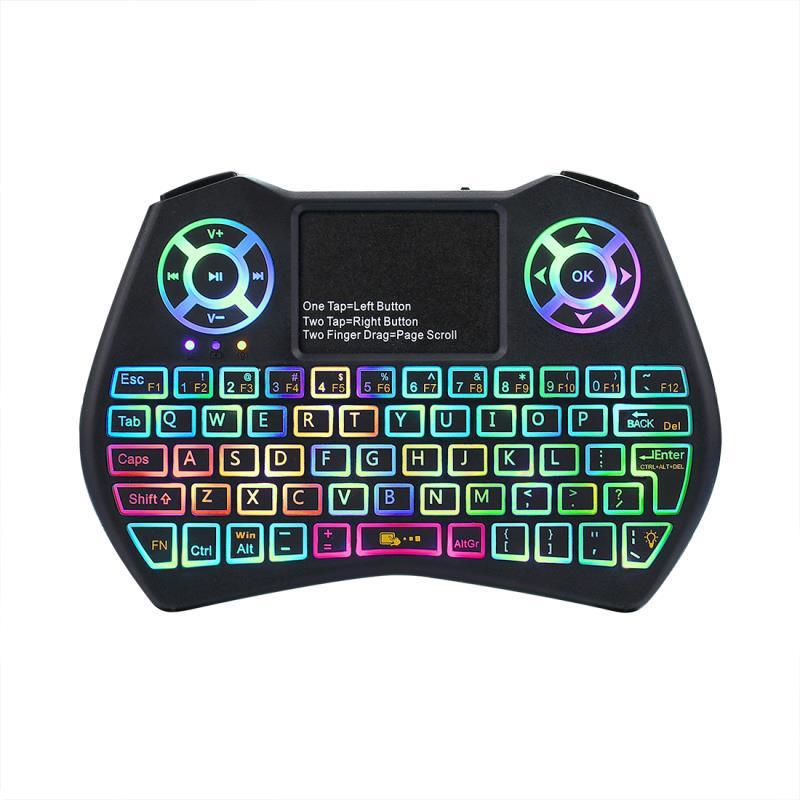 HKM-728915 Mini Wireless QWERTY Keyboard with Touchpad and RGB Backlight, Compatible with PC and Smart TV, 10M Wireless Range, Rechargeable Battery