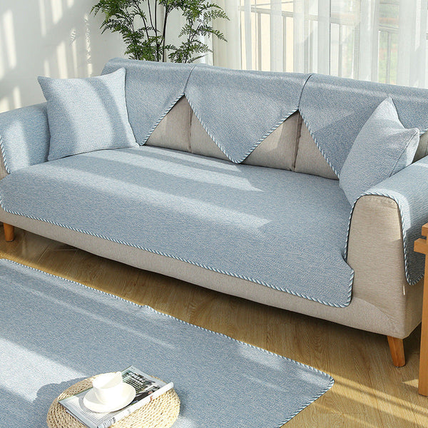 HKM-728915 Solid Color Cotton Linen Woven Non-Slip Sofa Mat - Multiple Color Options